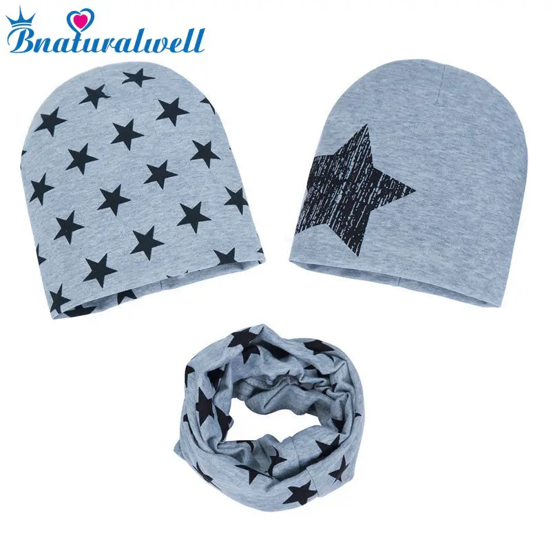 

Bnaturalwell Весенняя теплая шапка для младенца с шарфом хлопковые Шапки для малышей младенцев детей Шарфы Воротник Звездный принт мальчиков дев...