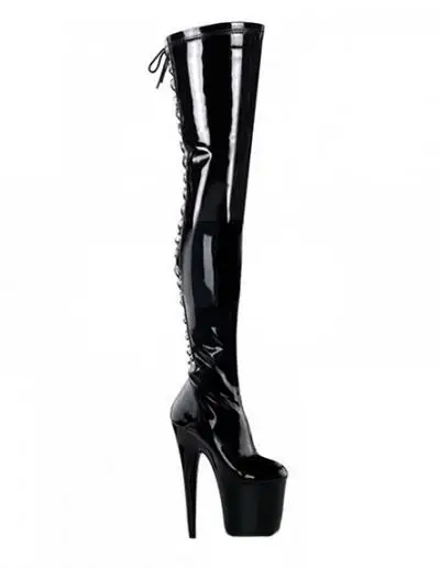 black patent leather KALMALL/черные, белые, красные пикантные туфли из лакированной кожи на каблуке; обувь для стриптиза на шесте; высокие сапоги до бедра на платформе с застежкой-молнией и ремешками - Цвет: black patent leather