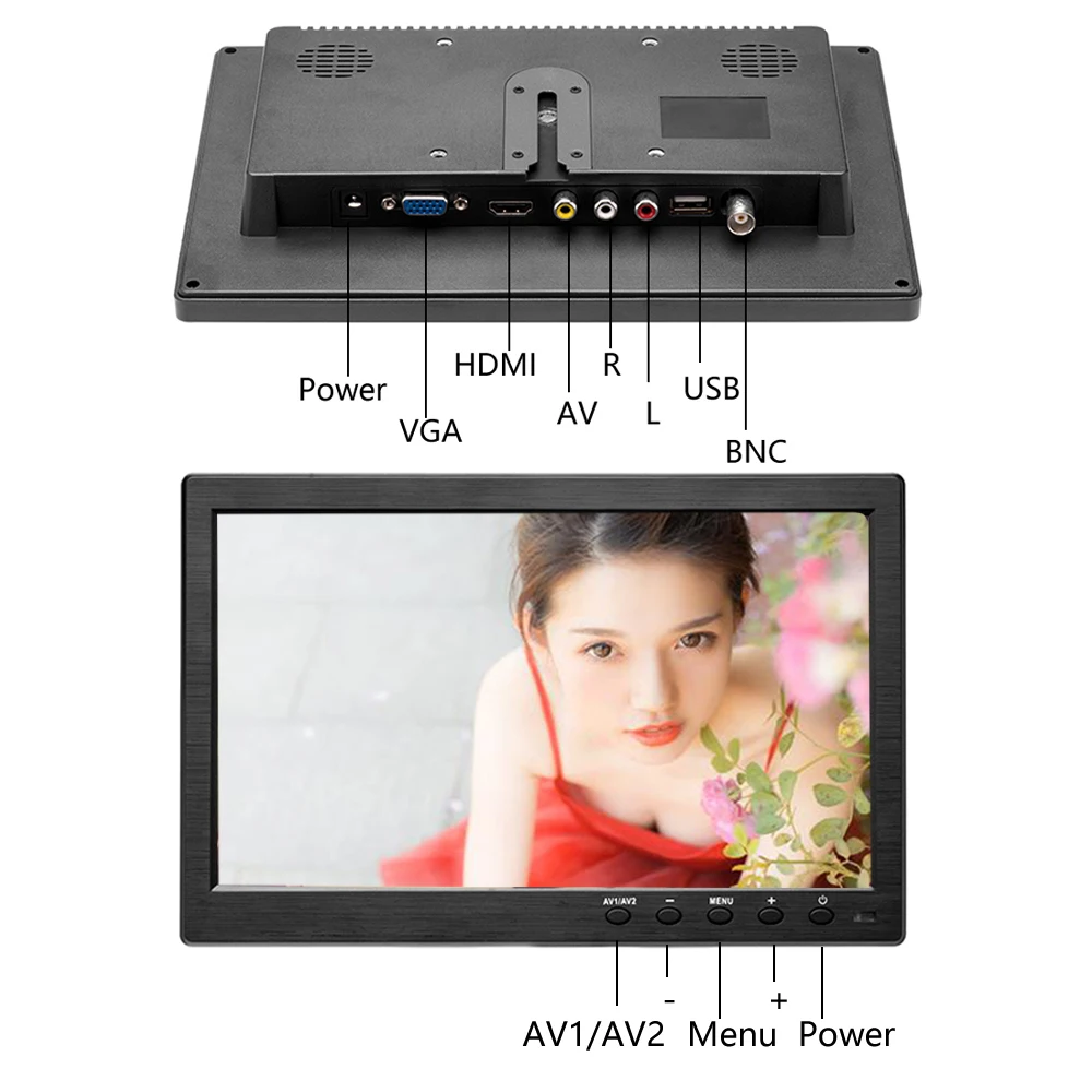 Podofo 10 1 &quotLCD HD монитор Мини ТВ и компьютер цветной экран 2 канальный видео вход