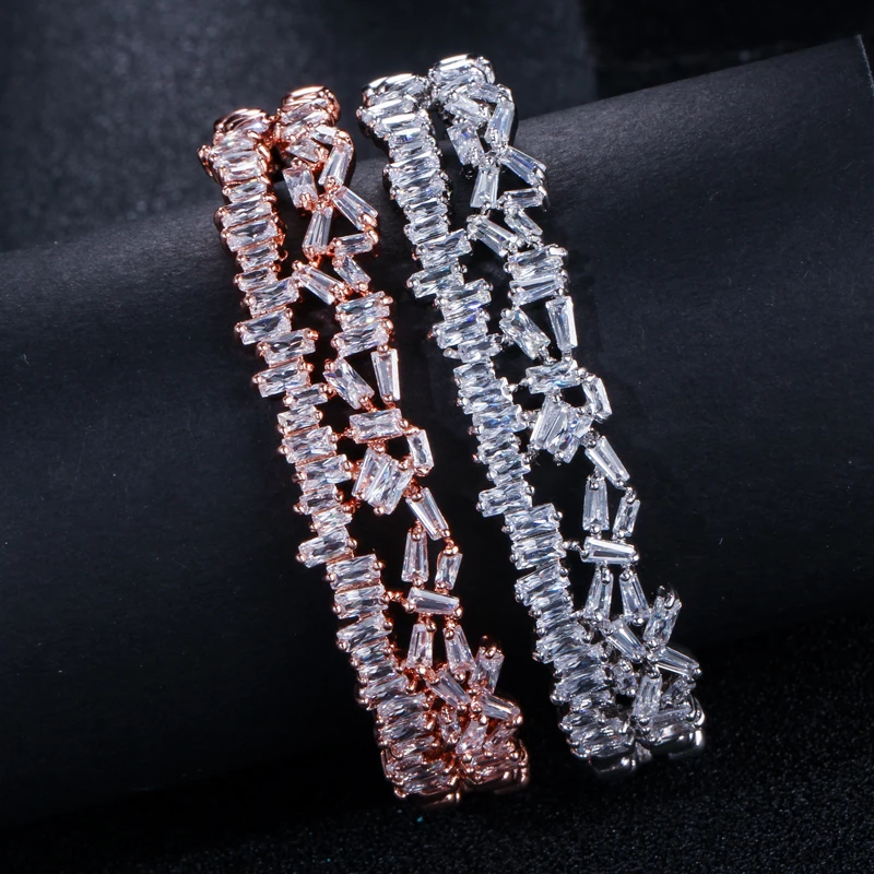 ThreeGraces CZ Ювелирные изделия из кристаллов многослойный AAA кубический цирконий модный багет Браслет манжета браслет для женщин подарок BA006