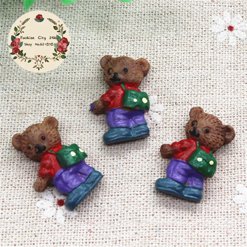 

10pcs Kawaii Cartoon Animal Bear Carrying School Bag Resin Miniature Art DIY Decorative Craft Scrapbooking,17*25mm
