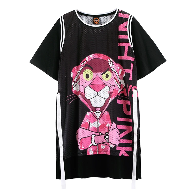 Костюм в стиле хип-хоп модное мультяшное платье-футболка женская одежда для