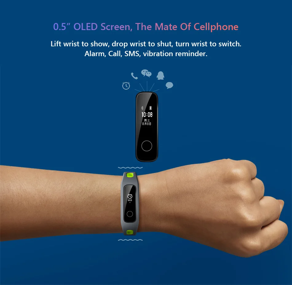 huawei Honor Band 4/умный Браслет для бега Amoled цветной сенсорный экран 0,95 дюйма для плавания с функцией обнаружения пульса и сна
