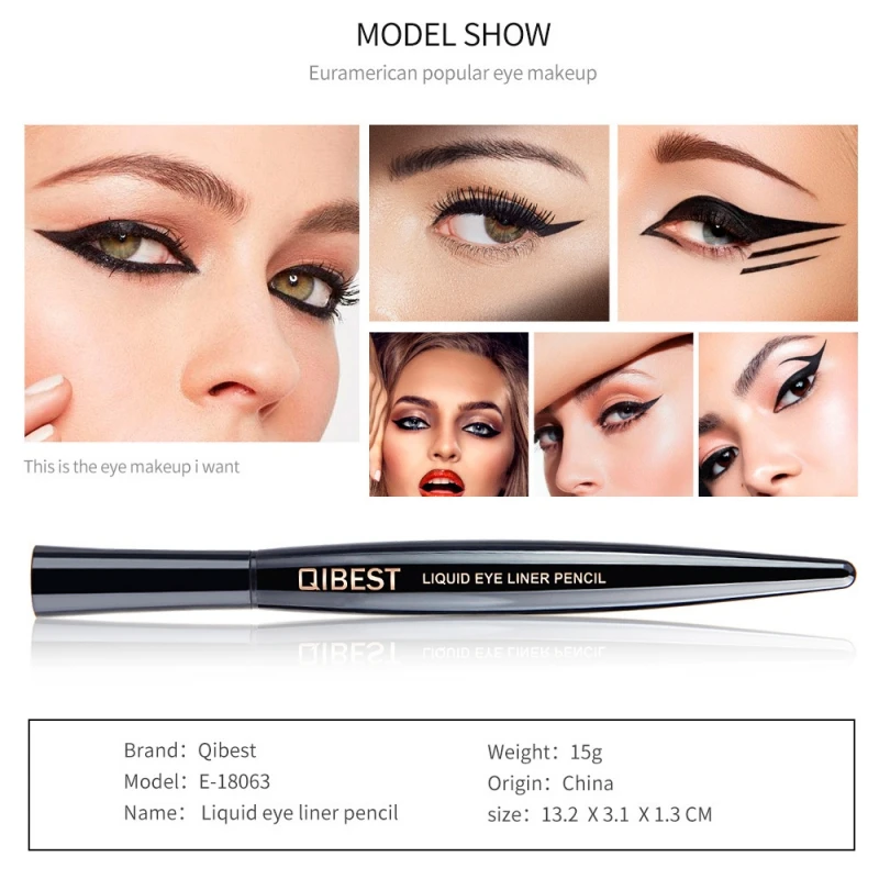 Карандаш для глаз Qibest Professional Make Up Black Liquid Eyeliner Pencil Waterproof Long Lasting Eye Liner Quick-dry Eyes Makeup Cosmetics.