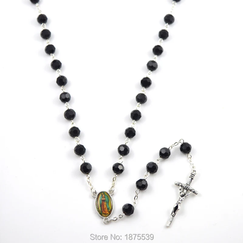 Центральная медаль Guadalupe с папой крест 8 мм граненая бусинка из черного кристалла