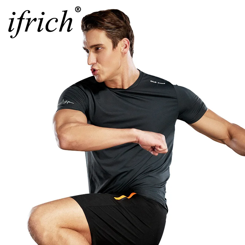IFRICH быстросохнущие Компрессионные Мужские футболки с коротким рукавом футболка