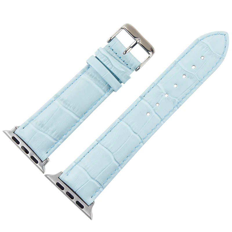 light blue Наручных часов iwatch, ремешок 42 мм Натуральная кожа ремешок для наручных часов Apple Watch, 38 мм, ремешок, большие размеры 40-44 мм серии 4/3/2 ремень браслет для умных часов - Цвет ремешка: light blue