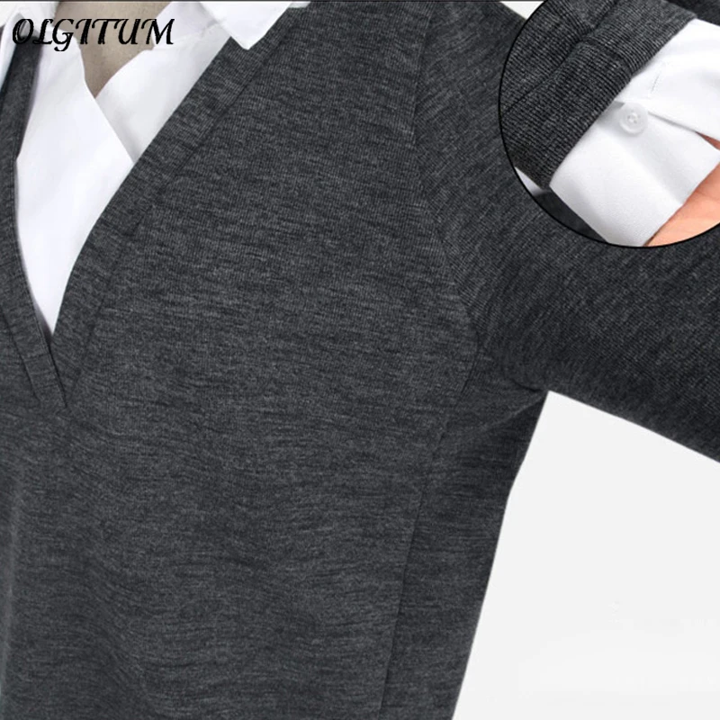 Новинка 2019 женские топы рубашка с имитацией двух частей свитер отложным