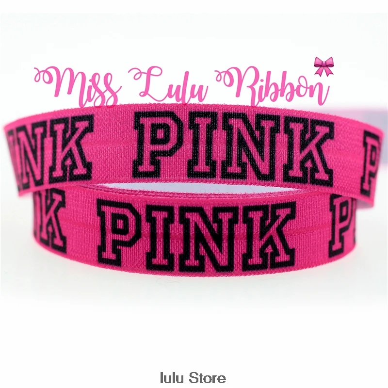 5/8 &quot16 мм я люблю розовый Печатный сложенный над эластичной лентой английская