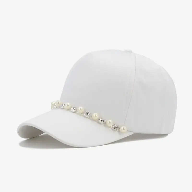 COKK Новая модная Бейсболка для женщин с жемчужинами и цепочкой Snapback Головные уборы для женщин Gorras Регулируемая Кепка женская шляпа от солнца - Цвет: White