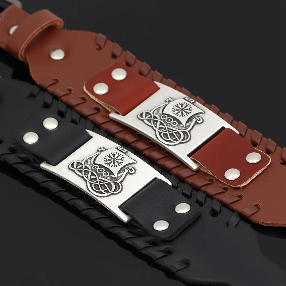 Скандинавский Викинг Дракон корабль vegvisir odin кожаный браслет амулет регулируемый