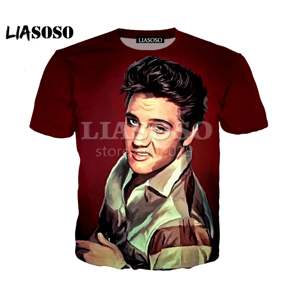 Новинка лета 2018 футболка liaseo с коротким рукавом топ 3D цветным принтом Elvis Presley