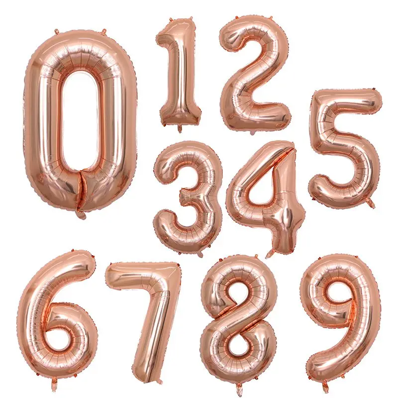 Rose gold 1 pc/16 Вт, 30 Вт, 40 дюймов розовое золото постепенное фруктово-зеленый номер Фольга шар 0-9 День рождения украшение для свадьбы дня рождения Baby Shower - Цвет: Rose gold