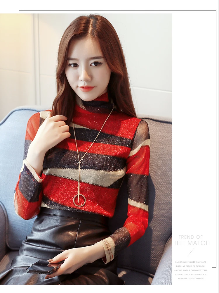 

fashion Women T shirt turtleneck Bright silk fabric Auntumn women long sleeve High-necked basic tee tshirt