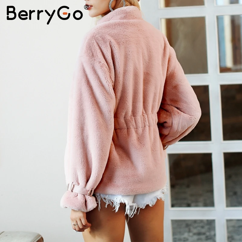 BerryGo повседневное теплое пальто с длинным рукавом из искусственного меха женское
