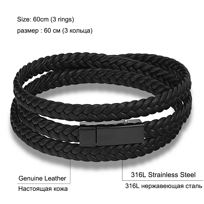 

Hot Fashion Men Leather Bracelet Wrap Weave Bracelets for Men Stainless Steel Black Magnetic Punk Cuff Charm Bangles Jewelry