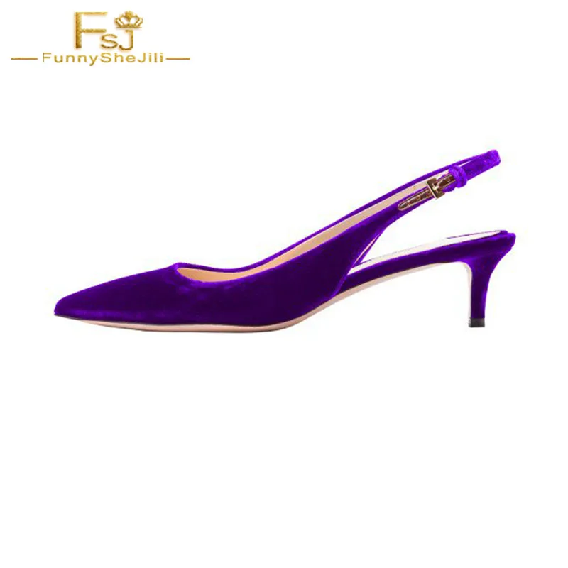 

Women Shoes Ladies Pumps 2021 Spring Autumn Purple Velvet Slingback Heels Pointy Toe Kitten Heels Plus Size Shoes11 12 13