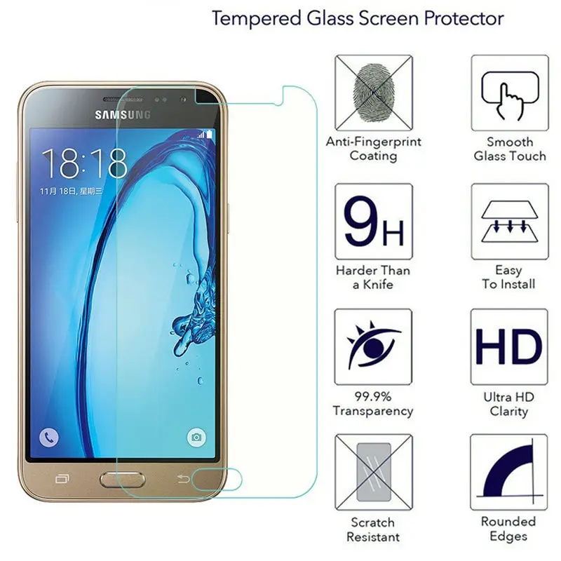 Для Samsung Galaxy J3 2016 Закаленное стекло протектор экрана для Передний экран J320