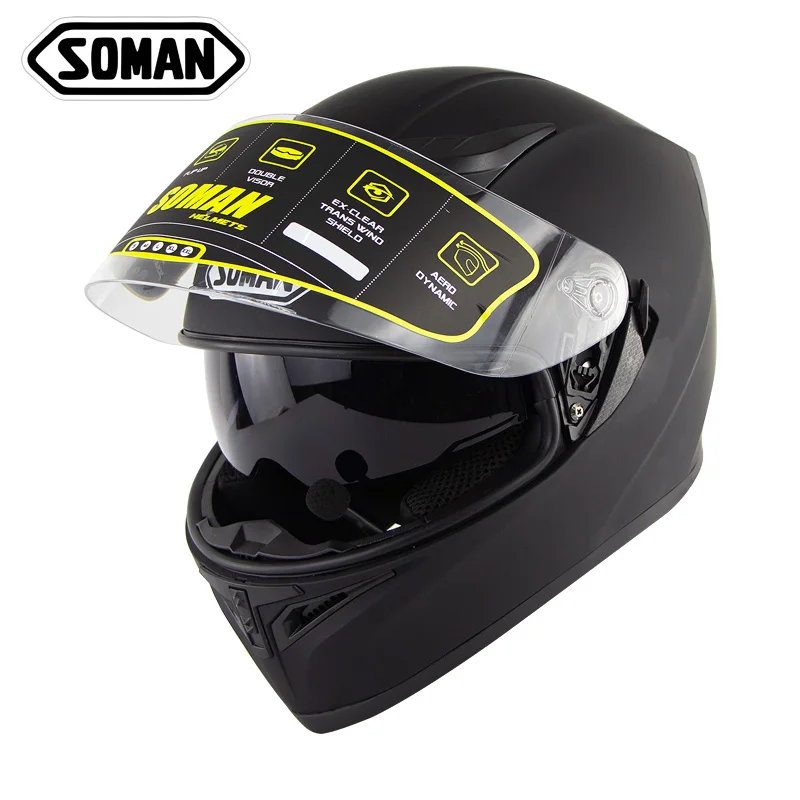 SOMAN 960 ECE Встроенный Bluetooth Мотоциклетный флип шлем с двойными козырьками BT мотоциклетный велосипедный шлем с Bluetooth микрофоном - Цвет: Matte Black