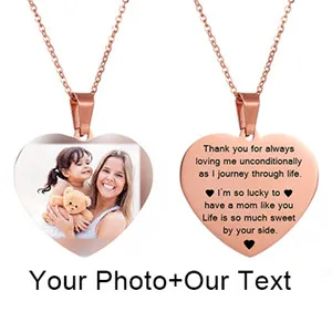 Rose Gold Heart День матери, круглое ожерелье в форме сердца, именная табличка на заказ, фото, Золотая цепочка, ожерелье для женщин и мужчин, Индивидуальные ювелирные изделия - Окраска металла: Rose Gold Heart