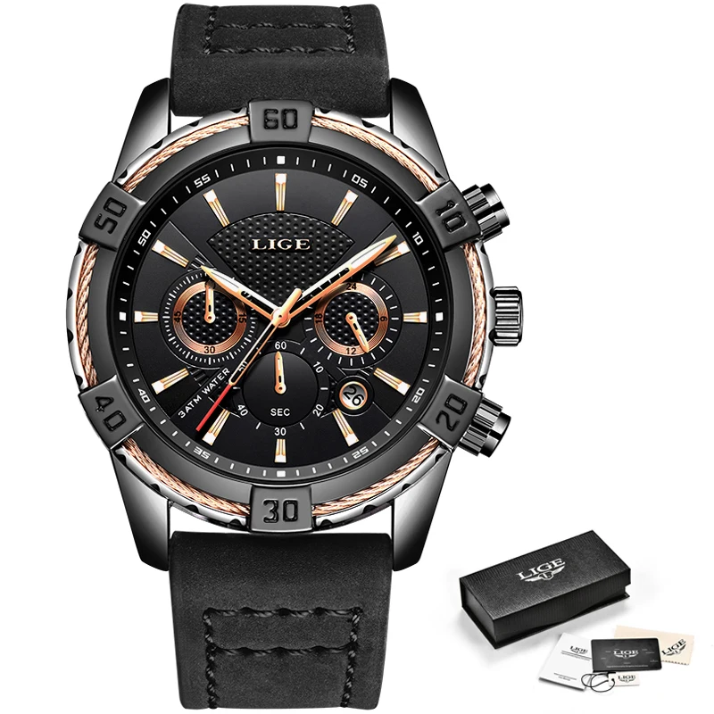 Horloges Mannen LIGE мужские модные повседневные водонепроницаемые кварцевые часы с кожаным ремешком, мужские часы от ведущего бренда, роскошные спортивные часы с хронографом