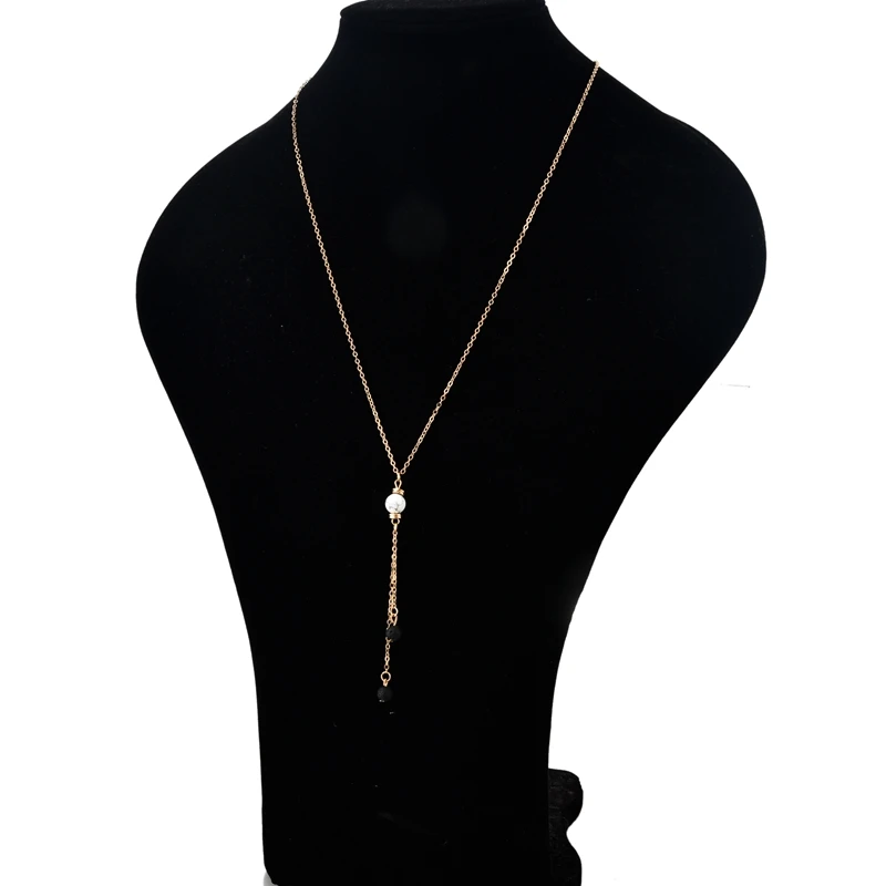 ATTRACTTO Black Lava Natural Stone Beads Necklaces&ampPendants For Women Chain Long Gold Necklace Charms Jewelry SNE190010 | Украшения и