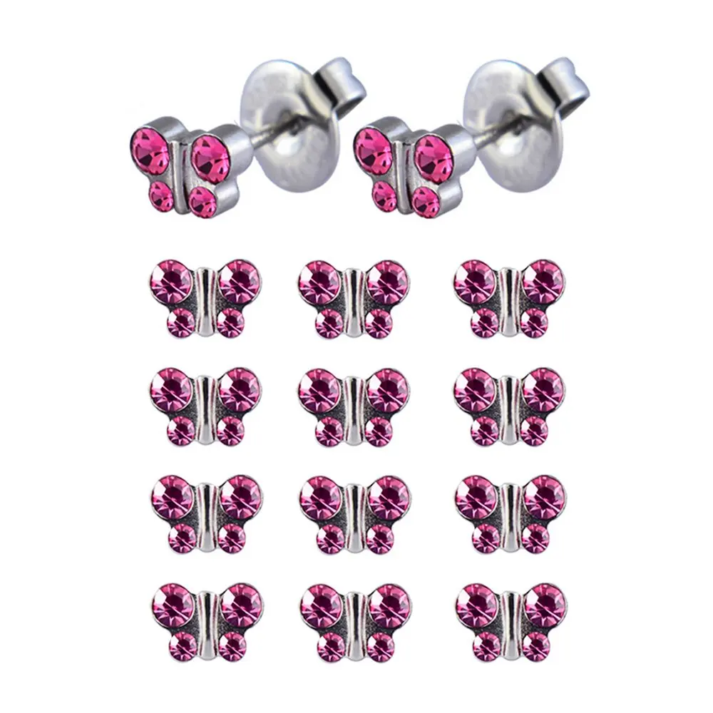 SS 6mmButterfly Rose 12 пар хирургические стальные ювелирные украшения серьги со стразами серьги-гвоздики смешанные цвета различные формы Звезда Сердце Луна и жемчуг 20 Калибр - Окраска металла: SS 6mmButterfly Rose