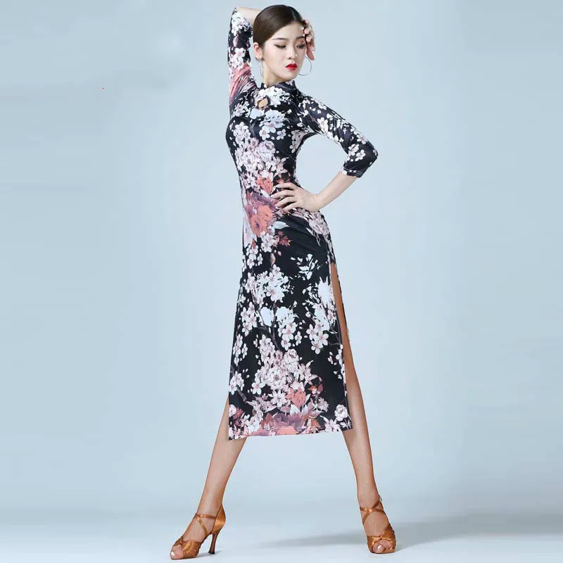 Fashion New Latin Dance Costume Suit Adult Female Improvement Cheongsam Summer Practice Performance Exercise Clothes Large Size |
