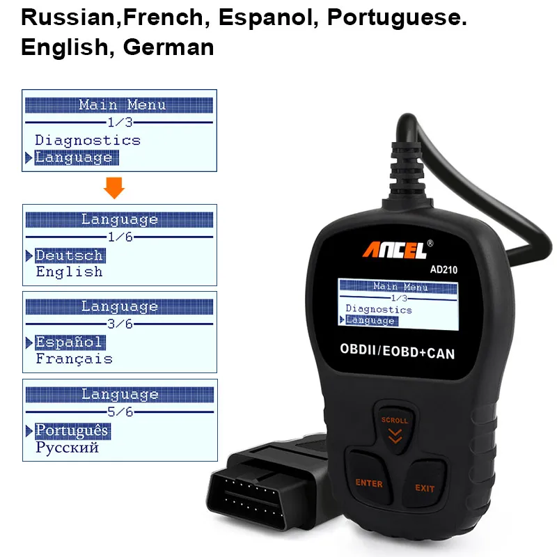 Ансель AD210 OBD2 EOBD автомобиль код читателя Автомобильная сканер OBDII ошибки