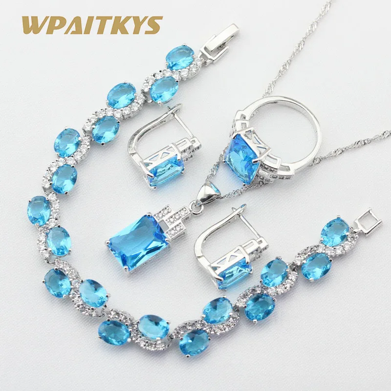 Женский серебряный ювелирный набор 4 шт. светильник синий черный|colorful jewelry sets|jewelry