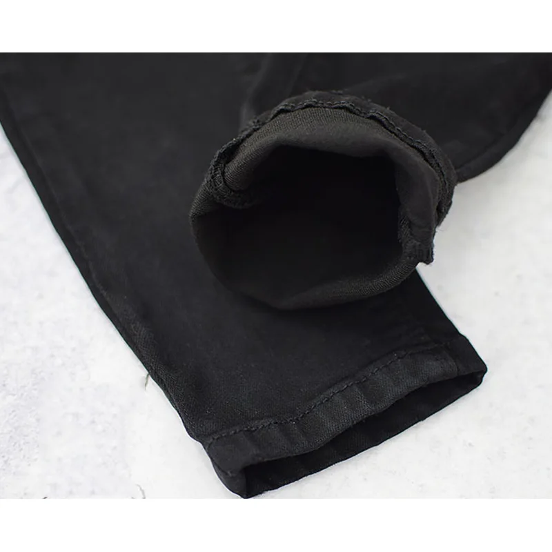 Женские узкие джинсы с высокой талией черные стрейч пряжкой модные брюки