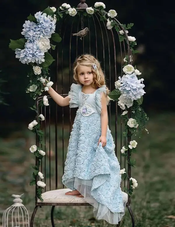 Прекрасный Голубой Цветы Платья Для Подружек Невесты Длинные Выпускные Дети На