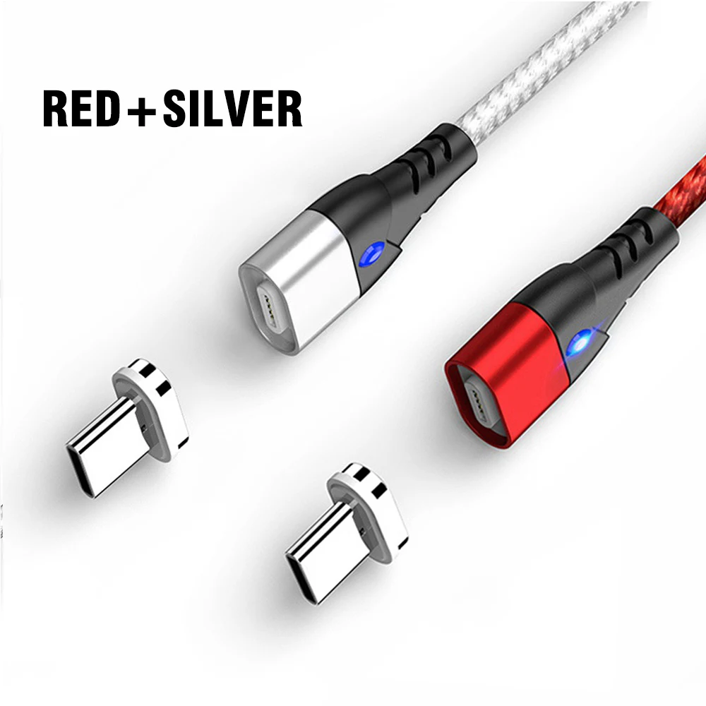 Silver and Red Магнитный кабель CASEIER для iPhone, samsung, huawei, Xiaomi, быстрый Micro usb кабель для зарядки, USB type-c кабели для зарядки iPhone 3A - Цвет: Silver and Red