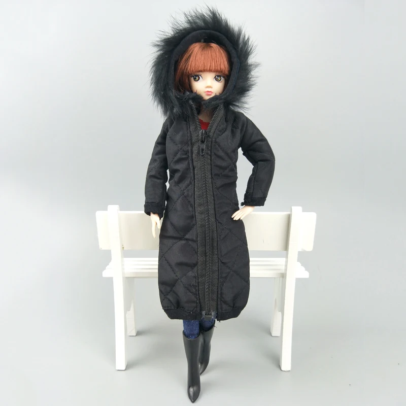 Black Winter Wear Long Coat for Barbie Doll Outfits Clothes Dress Parka For 1/6 BJD Doll Jacket 1:6 Dolls Accessories Kids Toy