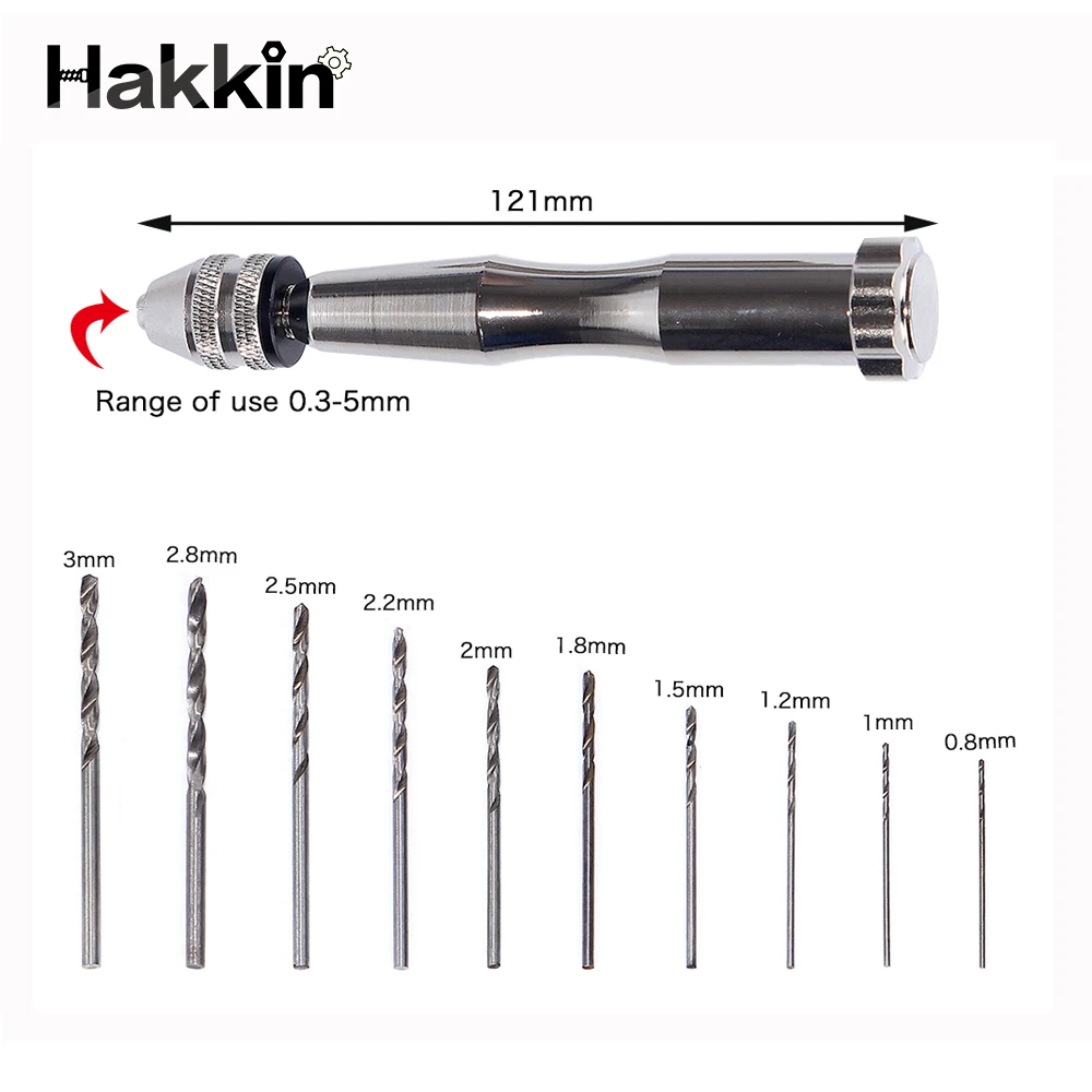 Hakkin ручная мини дрель (0 3 5 мм) с БЕСКЛЮЧЕВОЙ патрон + 10 шт. HSS сверла для деревянные
