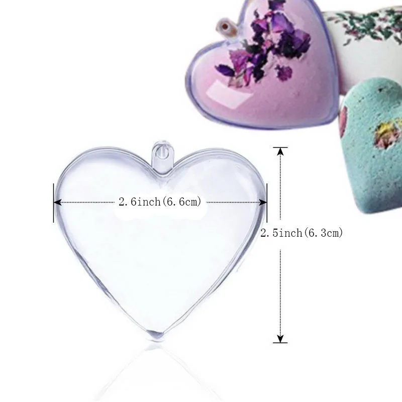 BAKHUK Handmade Heart Shaped Plastic Clear Bath Bomb Mold for DIY Crafting Christmas Ornaments Decoration 5 Sets 65mm Molds |