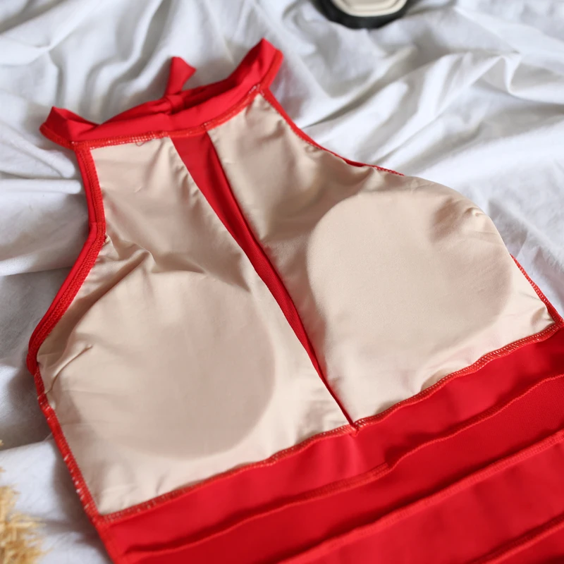 2018 Новый молодая девушка Ретро Высокая шея цельный купальник сексуальный талии