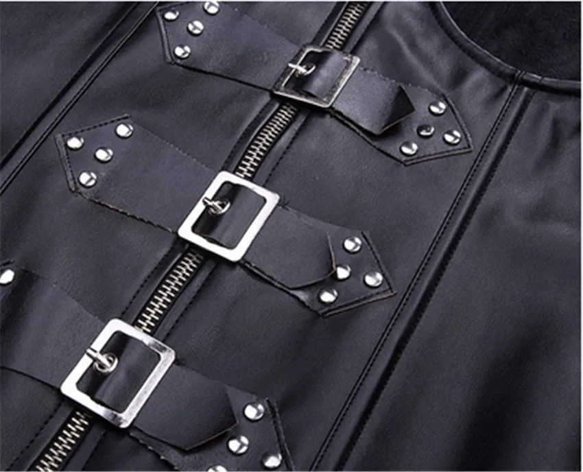 

Faux Leather Open Bust Sexy Steampunk Straps Corset zipper Waist Slimming Bustier Clubwear Lingerie S-2XL