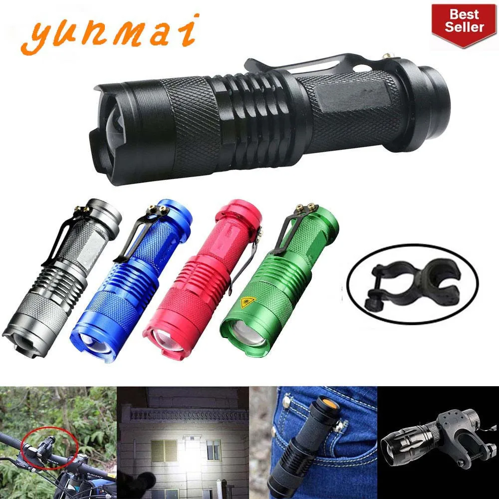 

Portable LED Flashlight Q5 2000lm Mini Flashlight Waterproof LED Lanterna 5 Colors 1 Modes Zoomable LED Torch penlight AA 14500