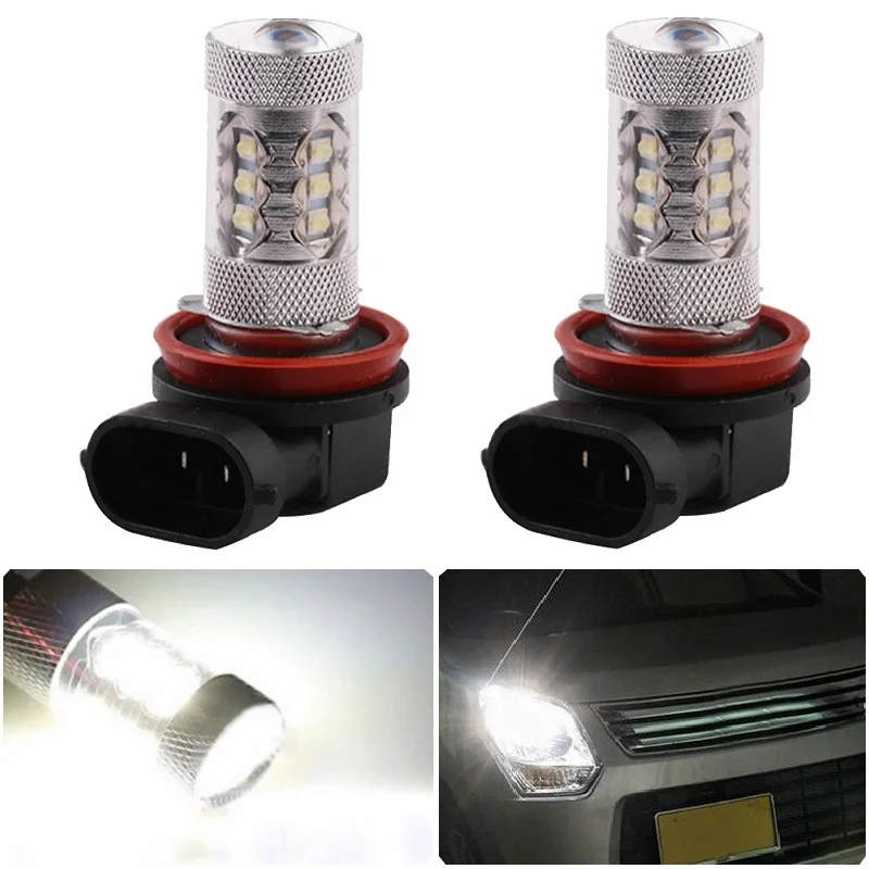 Fog Light Head Lamp Driving Bulb H3/H7/9005- 16SMD 2828 80W 6500K -7000K White DC12-24V Car Headlight 2pcs | Лампы и освещение