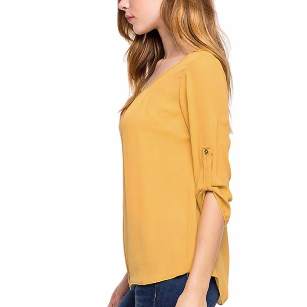 Блузка женская желтая красная шифоновая с рукавом три четверти | Женская одежда