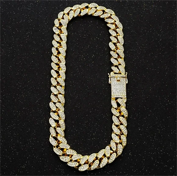 Gold Necklace 20 мм, серебряное ожерелье с подвеской из кристаллов и фианитами, 20 мм, золото, cz-цепочка, панк-чокер, шикарные ювелирные изделия Хип-хоп - Окраска металла: Gold Necklace