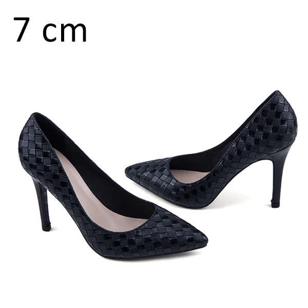 Black Pumps 7cm Брендовая женская обувь на высоком каблуке; весенние женские туфли-лодочки; черные женские модельные туфли с острым носком без застежки для офиса; женская обувь для вечеринок размера плюс - Цвет: Black Pumps 7cm