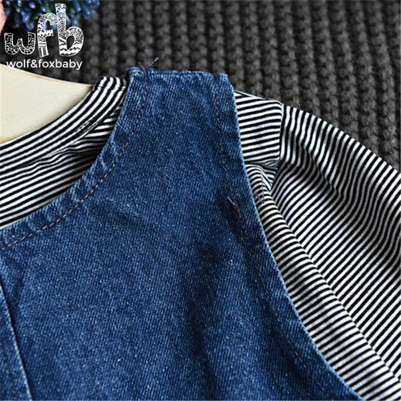 Детский комплект одежды в полоску футболка с длинными рукавами и джинсовое