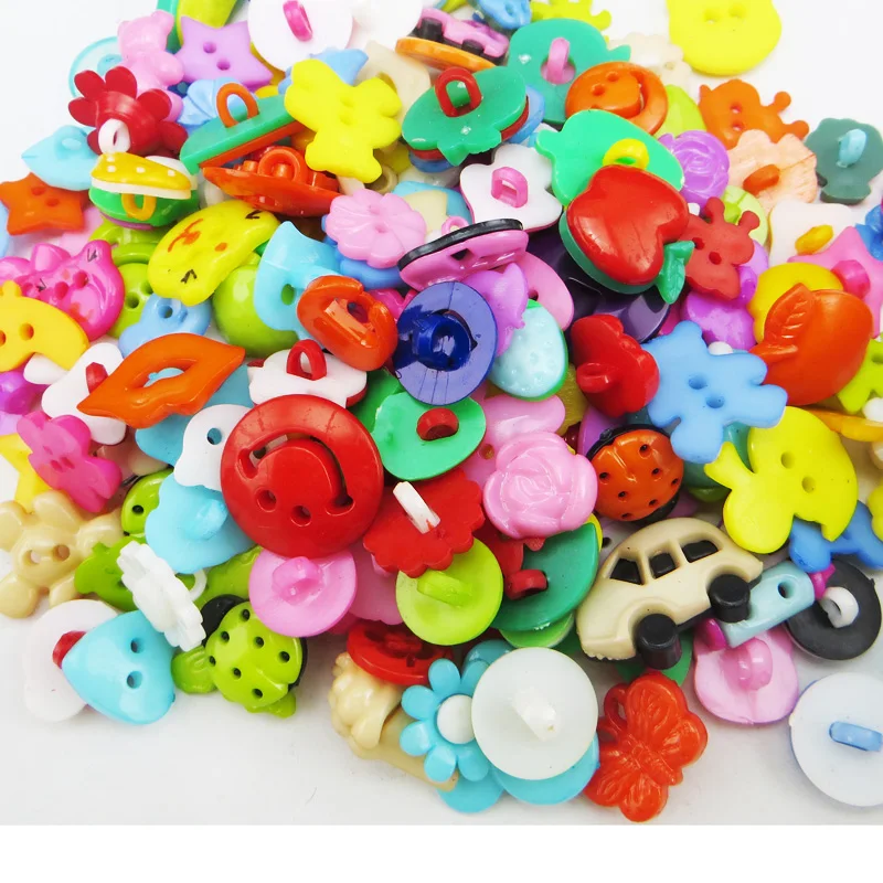 

100PCS Mix Shape Lots Colors DIY Scrapbook Cartoon Buttons Plastic Button Children's Garment Sewing Notions P-029