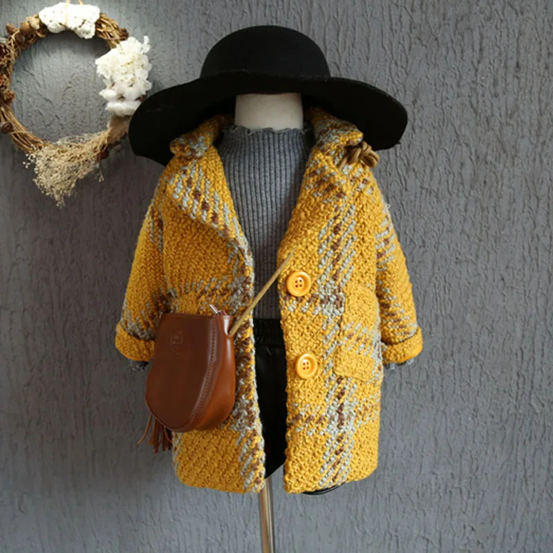 Шерстяное пальто для девочек 2018 Корейская верхняя одежда принцессы зимняя