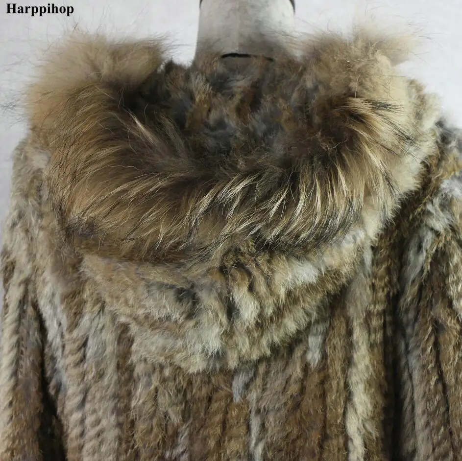 free shipping lady knitted Real rabbit fur coat/ jacket/ outware with hood women belt long with tassels 2019 Brazil hot sale