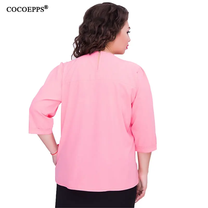 

COCOEPPS Summer Big Size Chiffon Casual Loose Tops For Women 2019 Fashion Elegant Three Quarter Sleeve Solid Office Shirt 6XL