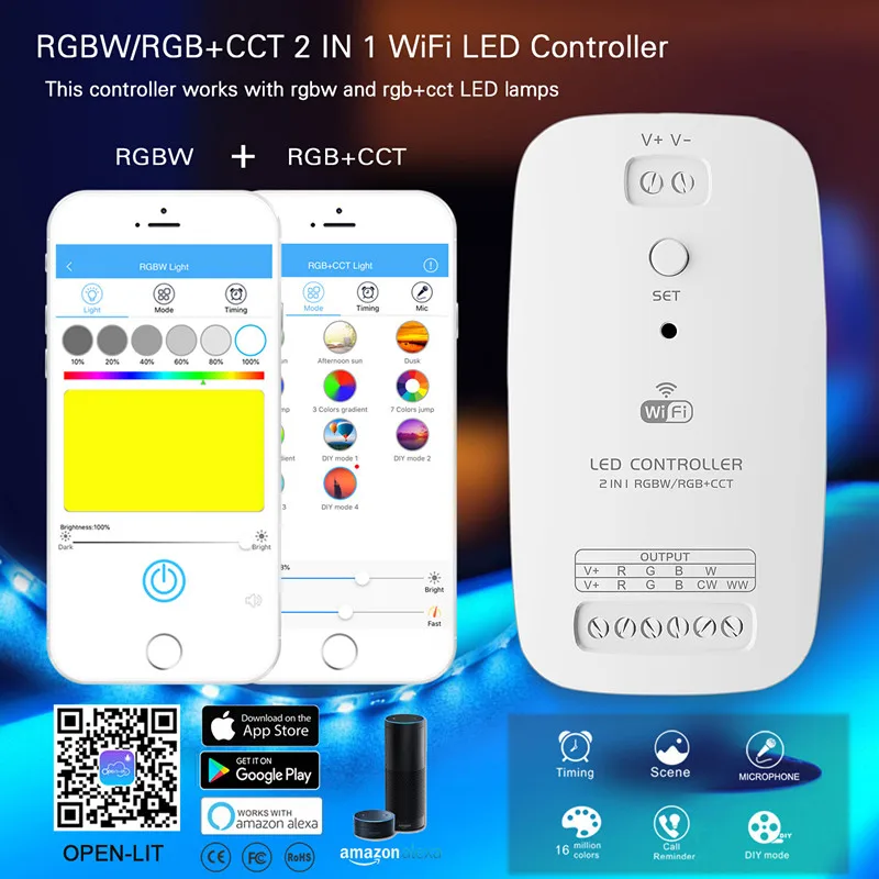 RGBW RGB + CCT 2 в 1 умный светодиодный Wifi контроллер светильник совместимый с Alexa Assistant