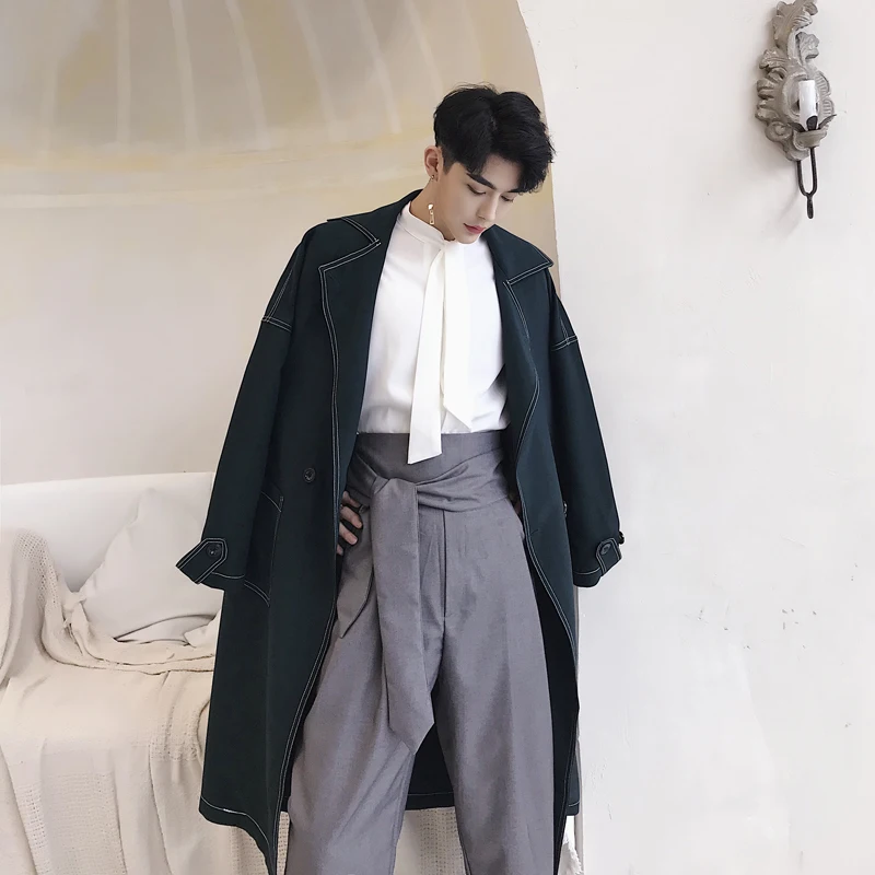 2018 Корейский Осенний новый мужской модный Тренч с вертикальными отворотами